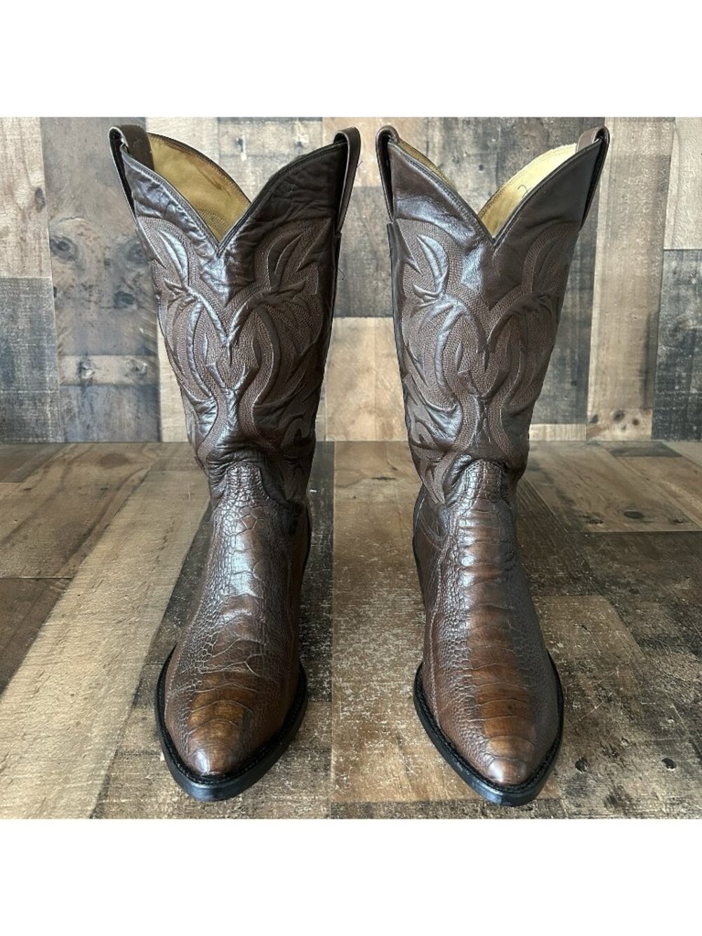 Custom Vintage Unbranded Brown Ostrich Leg Western Cowboy Boots Mens 8 D